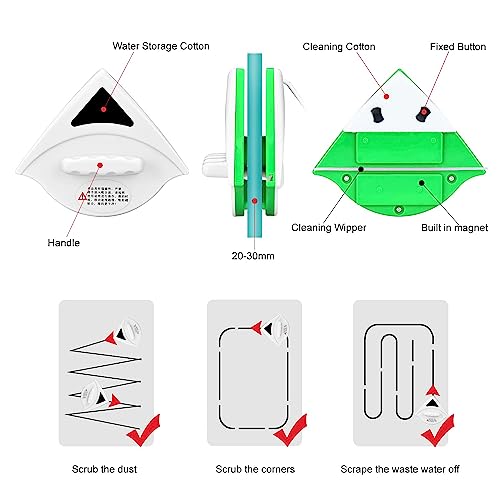 Podazz Nettoyeur de fenêtre magnético Pour Double Vitrage de 20 à 30 mm, équipement professionnel de nettoyage de vitres Avec poignée ergonomique magnético Solido – Vert - imagen 3