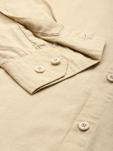 Image of Men's Cotton Linen Solid Shirt | Slim Fit Full Sleeve Casual Shirt | Lightweight | Breaethable | Stylish