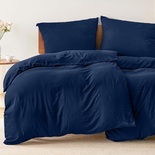 Dreamzie - Bettwäsche 135x200 4teilig Set Dunkelblau – Bettbezug mit 2...