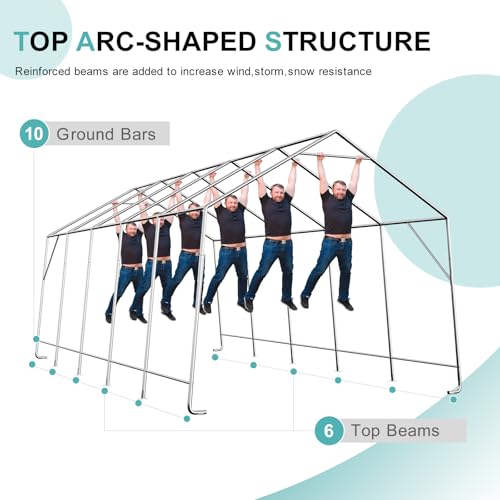 K Knowbody BY013 12 X 20 Ft Carport,Heavy Duty Peak Portable Garage thumb #3