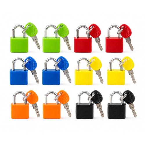 Image of NFI essentials Set of 12 Suitcase Locks, Multicolor Luggage Padlocks Set, Lock with Keys, Small Luggage Locks, Mini Locker, Zipper Lock, Tiny 23mm for School Gym Backpack