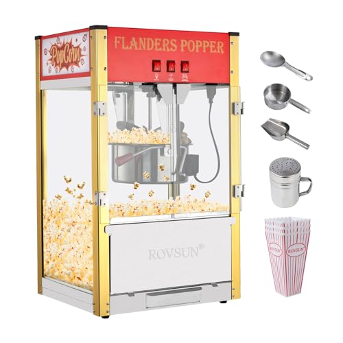 ROVSUN Popcorn Machine with 12 Ounce Kettle Makes Up to 80 Cups ETL Certified, Countertop Popcorn Maker Commercial Popcorn Machine w/Stainless Steel Scoop, Oil Spoon & 3 Popcorn Cups for Home Theater