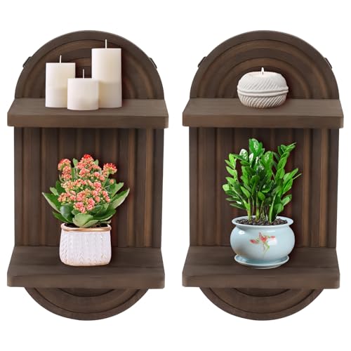 Qivine Boho Wall Shelf 2 Pcs 2 Tier Shelves for