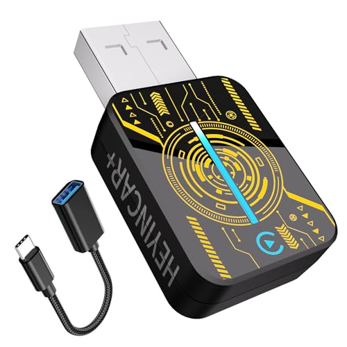 HEYINCAR+ 2025 Wireless CarPlay Adapter UK, Effortlessly Convert Wired to Wireless CarPlay, Compatible with iPhone iOS 10+ & Android Auto, Mini & Stable Car Play (Orange)