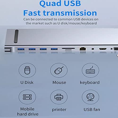 Image of Tobo USB C Hub, 11 in 1 Aluminum Type C Hub Adapterr with ethernet USB-C PD (40 Gbps), 4K HDMI, USB-C Data, SD /Micro Card Reader, USB 3.0-Compatible with 2020 /2018 MacBook Air, MacBook Pro - TD-948TC