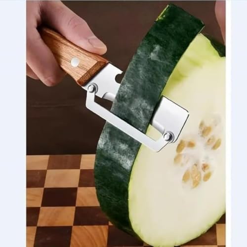 Image of Multifunctional Vegetable Peeler with Wooden Handle | Stainless Steel 3-in-1 Kitchen Tool | Potato, Carrot & Fruit Peeler with Scallion Shredder and Built-in Bottle Opener (2)