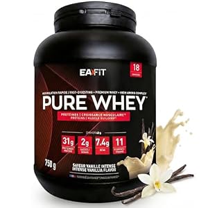 WHEY PROTEIN – Vanille – EAFIT – Marque Française N°1 en Nutrition Sportive – 31g de Proteine Whey – BCAA – Shaker Proteine – Pre Workout, Musculation – Protéines Whey – 750 g