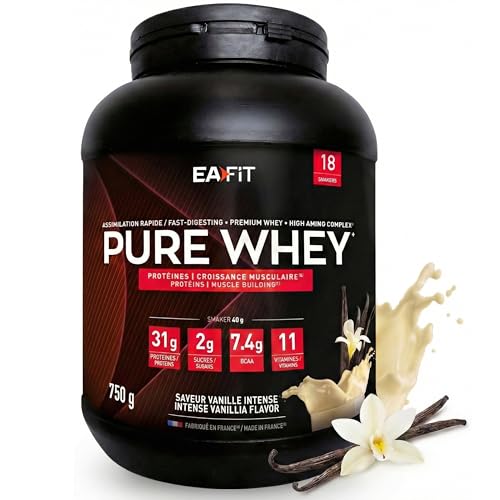 WHEY PROTEIN - Vanille - EAFIT - Marque Française N°1 en Nutrition Sportive - 31g de Proteine Whey - BCAA - Shaker Proteine - Pre Workout, Musculation - Protéines...