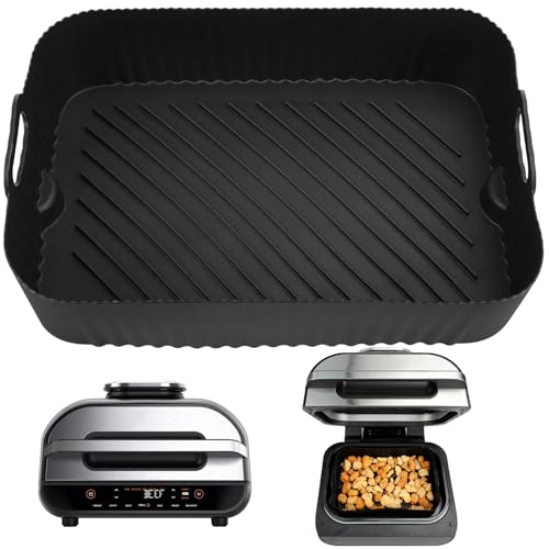 YQL Large Silicone Air Fryer Liner for Ninja Foodi Max Health Grill & Air Fryer 5.7L AG551UK/AG551UKCP, Reusable Air Fryer Accessories, Rectangular Airfryer Tray for Ninja Foodi Max with Probe