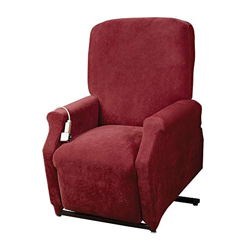 SureFit Sure FIT SF29848 Lexington One Piece Wing Chair Slipcover - T-Cushion Relaxed Fit - 100% Cotton – Up to 45” Tall - Machine Washable, Floral Red with Cream