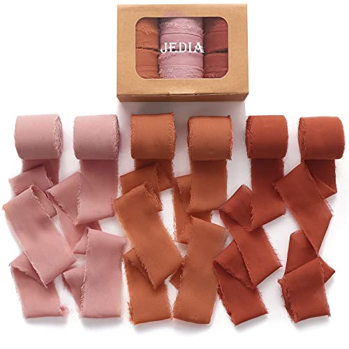 JEDIA Chiffon Ribbon, 6 Rolls Fall Ribbons, 1.5" x 7Yd Chiffon Silk Ribbon Set for Gift Wrapping, Wedding Invitations, Bouquet Wrap, Bridal Bouquets, DIY Crafts