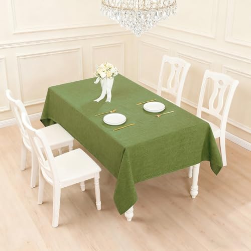 WAITER TREE Table Cloth Rectangle Table Cover 71x55 Inches Faux Linen Wrinkle Free Waterproof Green Camping Graduation Rectangle Indoor Outdoor Game Day Tablecloth for Soccer Party Wedding by WAITER TREE - Used condition - Image 2