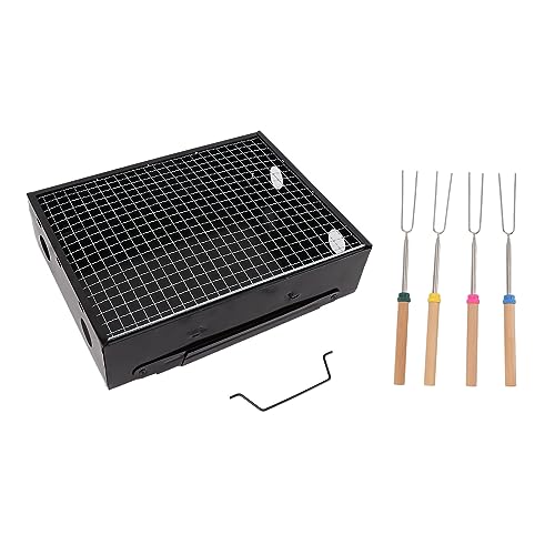 Barbacoa de Carbón portátil, Parrilla Plegable de Hierro 37x27x20 cm, 14 Agujeros para Aireación - Alta Resistencia, Fácil Montaje, Ideal para Camping y Picnic