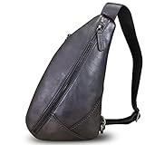 LRTO Genuine Leather Sling Bag Crossbody Motorcycle Bag Handmade Chest Bag Hiking Daypack Retro Shou