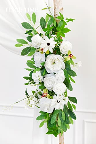 Tinge Time 5Ft Maple Leaf Wreath, 3 Pcs Flower Garland, Handcraft Artificial Rose Garlands For Arch Wedding Table Ceremony Welcome Backdrop Fall Decorations For Home (Virginal White) #TOP2