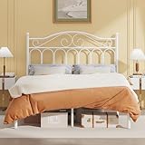 Elephance Full Size Bed Frame with Vintage Style Headboard,Full Metal Platform Bed Frame,11.2 Inches Under Bed Storage,No Box Spring Needed,White