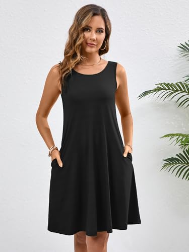 Image of KORSIS Summer Dress for Women Casual T Shirt Tank Dresses Sleeveless Swing Flowy Ladies Beach Vacation Sundress with Pocket