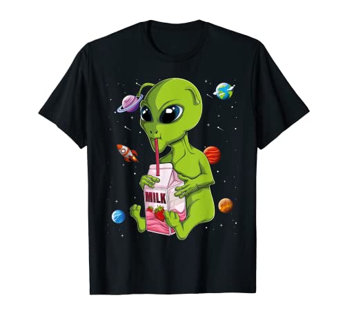 Kawaii Alien Strawberry Milk UFO Extraterrestrial Teen Girls Camiseta