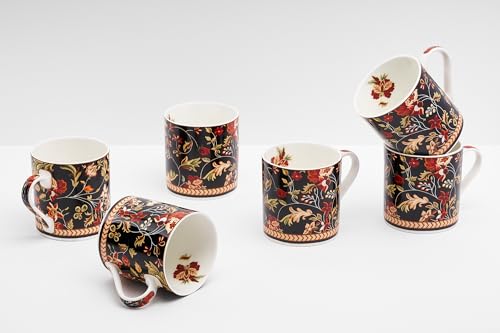 Image of GOLDEN QUEEN'S Handcrafted Bone China Tea Set - 6 Cups & 1 Kettle (1.8L) | Ideal for Everyday Tea & Coffee, Hosting Tea Service with Friends & Family - Enchanted Night Garden