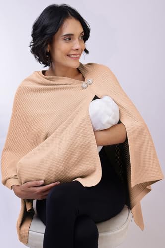 Image of Zelena Cotton Bamboo Blend Premium Nursing Cover for Breastfeeding | Breastfeeding Cover for Mothers | Feeding Shawl for Mother | Breathable Nursing Covers | Poncho for Mom (Champagne)