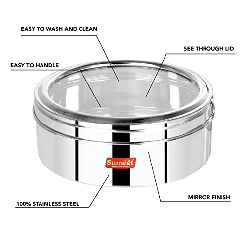 Image of Sumeet Stainless Steel Flat Canisters /Puri Dabba /Storage Containers With See Through Lid Set Of 2Pcs (1Ltr, 1.5Ltr), Beige