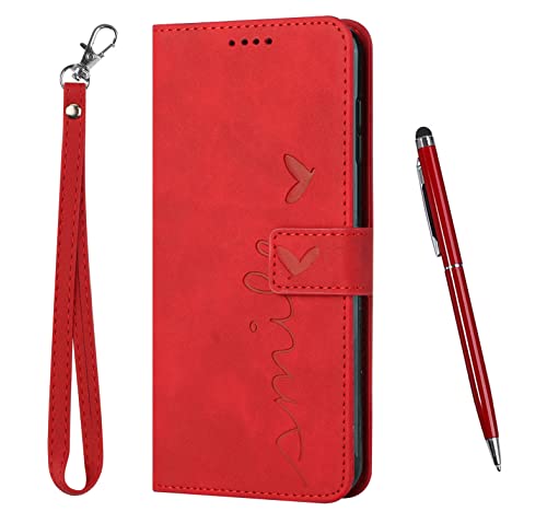 Cover per iPhone XS Max Magnetica Portafoglio Flip Custodia Caso Libro e con Cinturino da Polso Antiurto Case con Card Slot e Cavalletto 6.5 pollici silicone pelle sintetica rosso tpu