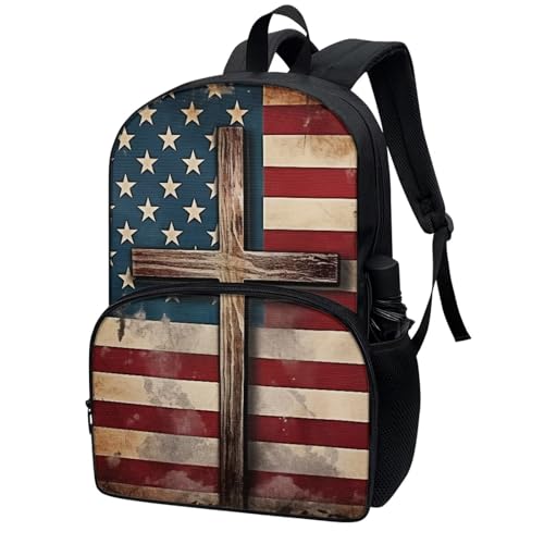 Talayituse Cross American Flag Print School Backpack Shoulder Bag for Teen Girls Boys Lightweight Bookbag Backpack Casual Daypack Schoolbags with Front Zipper Pocket2