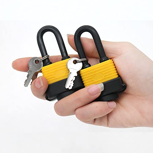Set of 4 Keyed Alike Waterproof Padlock, Wide Body - Weather Resistant Outdoor Padlock, 8 Keys Included (Send 1 Small Password Lock) (Long Beam)