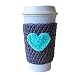 Reusable Cup Sleeve Coffee Cozy Grey with Mint Heart