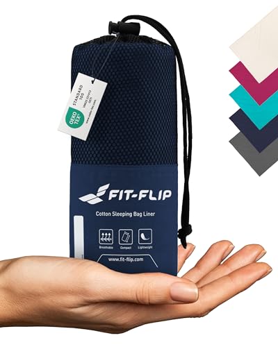 Fit-Flip Sábana Saco de Dormir - 100% Algodón - Saco Sábanas Ultraligero de 325 g con Compartimiento de Almohada agregado - Sábana de Viaje Compacto (Color: Azul Marino)