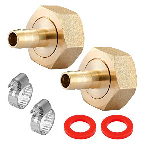 Minimprover 2PCS Lead Free Brass Water Hose Pipe Swivel Connector,1/2\" Barb x 3/4 inch Female GHT Adapter,Copper Fitting with Stainless Clamp for House/Boat/Lawn/Power Wash/Irrigation