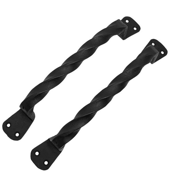 SaKeGa Mystic Colonial Cast Iron Twisted Door Handles โ Set of 2 Handforged Rustic Pulls for Gate, Shed, Fence, Garage & Windows โ Vintage Black Iron Hardware, 23โฏcm