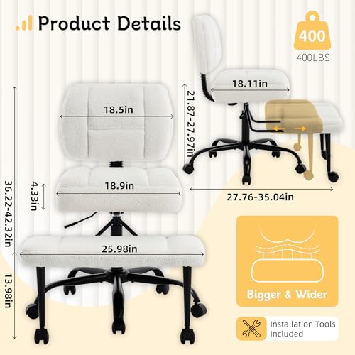 Image of Criss Cross Legged Office Chair with Wheels,Swivel Meditation Chair for ADHD,Ergonomic Desk Chair with Thicken Adjustable Footstool,Fabric Sitting Fidgeting Kneeling Chair for Home Yoga Offwhite