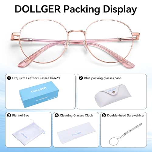 Image of Dollger Round Blue Light Blocking Glasses for Women Men Circle Clear Lens Metal Frame Computer Gaming Eyeglasses Blue Light Glasses