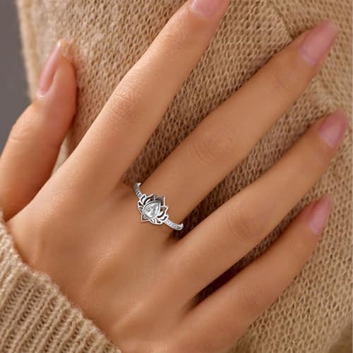 FK MY TRAUMA LOTUS RING, S925 Sterling Silver Lotus Flower Promise Rings Zircon Inlaid Begin Again Inspirational Ring Reminds You To Let Go of Your Trauma in a Playful Way No Mud No Lotus Ring Jewelry Gifts for Women Sisters2