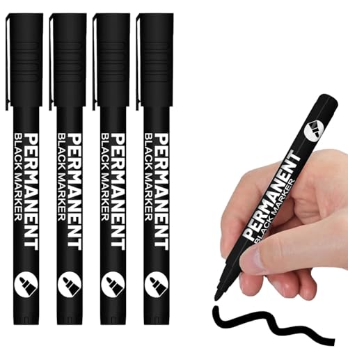 Canollo 4 Stück Textilstifte Waschmaschinenfest Textilfarbe Schwarz Marker Textilmarker Acrylstift mit Rundspitze Vielseitiger Marker Schwarz für Nahezu Alle Untergründe (Strichstärke 1 mm)