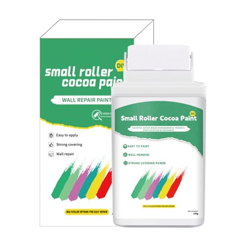 Pasta reparadora de pintura de pared, 100 g, juego de pintura blanca para techo y pared, incluye rodillo y cepillo, seguro para el hogar, para reparar manchas, pequeños daños y desgaste
