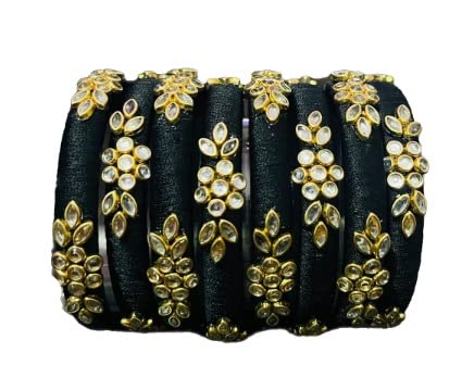 IJYA Sihan Handicrafts Kundan Work Silk Thread Bangle Kada For Women Girls 8 PC Set Wedding & Festive Occasion Handmade Multicolored Chura Chuda Chudi Stone Studded(Black) (2.4) (B09Q29W4ZS) Amazon Price History, Amazon Price Tracker