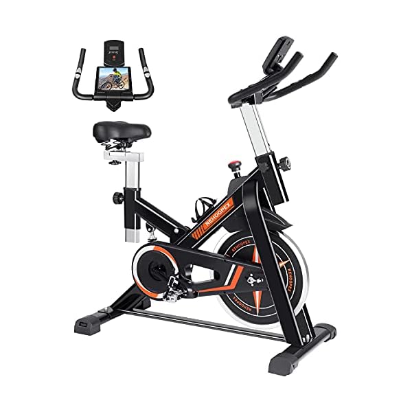 REHOOPEX Exercise Bikes - Indoor Cycling Bike Stationary with LCD Monitor and Tablet Mount, Quiet Belt Drive Stationary Bike for Home Cardio Workouts