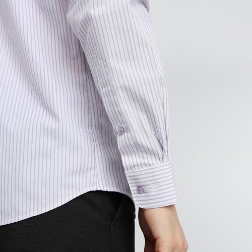 Image of Raymond Men Slim Fit Stripe Pattern Pure Cotton Semi Cutaway Collar Full Sleeve Formal Shirt