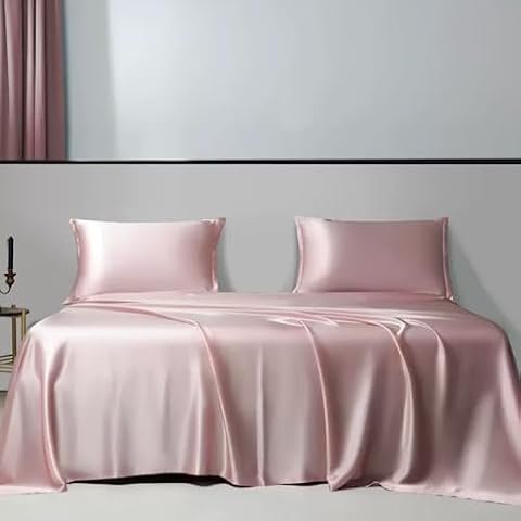 ROSEWARD I Pcs 22 Momme Flat Silk Sheet, 100% Mulberry Silk Bed Sheets, Real Silk Flat Sheet, Grade 6A Organic Silk Bedding Made in USA, Hypoallergenic, Ultra Soft and Breathable (Pink, Queen) Cover