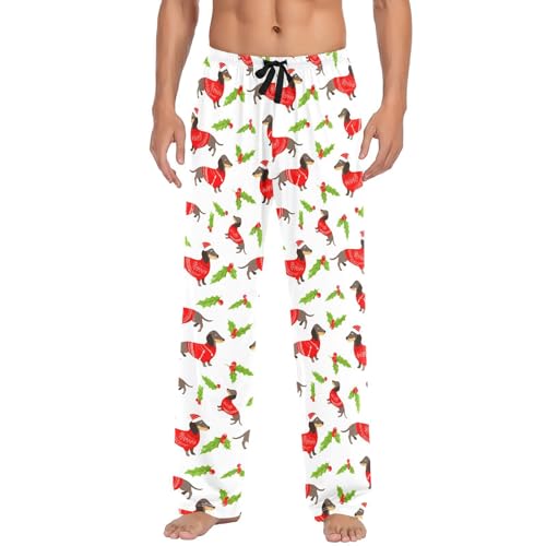 Christmas Dachshunds Men's Pajamas Pants Cotton Sleep Bottoms Pants Lounge Sleepwear - S2