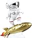 Astronaut Figurine Resin Astronaut Sculpture Crafts Figurine Outer Space Statue for Home Decor, Office Ornament - Golden Rocket