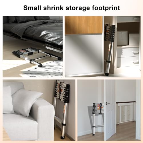 Telescopic Ladder 2.6m/8.5FT,Stainless Steel Lightweight Extension Ladder with Automatic Locking,Non-Slip Feet,Load 150kg/330lb,Multi-Purpose Collapsible Ladder for Household and Outdoor Working 7 Telescopic Ladder 2.6m/8.5FT,Stainless Steel Lightweight Extension Ladder with Automatic Locking,Non-Slip Feet,Load 150kg/330lb,Multi-Purpose Collapsible Ladder for Household and Outdoor Working - Image 7