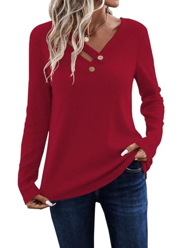 Image of LOLONG Womens Long Sleeve V Neck T Shirts Casual Basic Work Tops Trendy