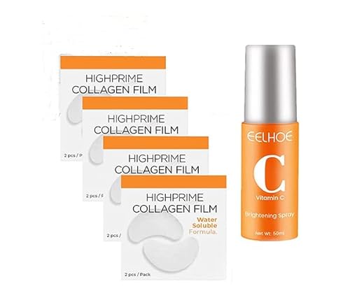 Fionel Highprime Collagen Film & Mist Kit - Dermance Korea Highprime Collagen Soluble Film, Korean Technology Soluble Collagen Film For Anti-Aging Effects(4Pack+1Bottleface Spray) #TOP15