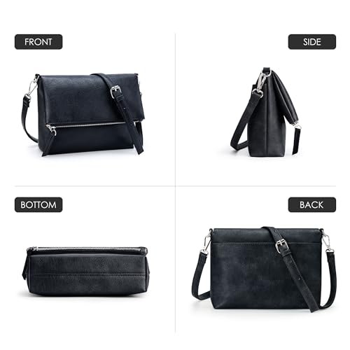 Image of KALIDI Vintage Vegan Leather Crossbody Bag PU Shoulder Bag Handbag Multiple Pockets Adjustable Removable Strap Women