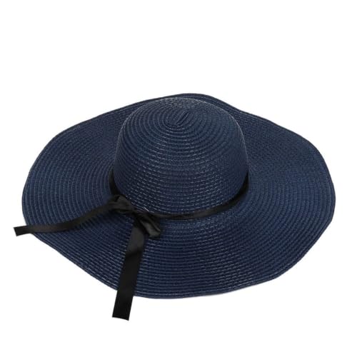 Chapeau de soleil pliable en paille pour femme bleu marine idéal pour vos vacances à la plage