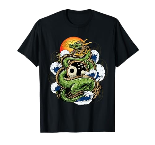 Japonés Yin Yang Dragón Kanagawa Ondas Japón Arte Gráfico Camiseta