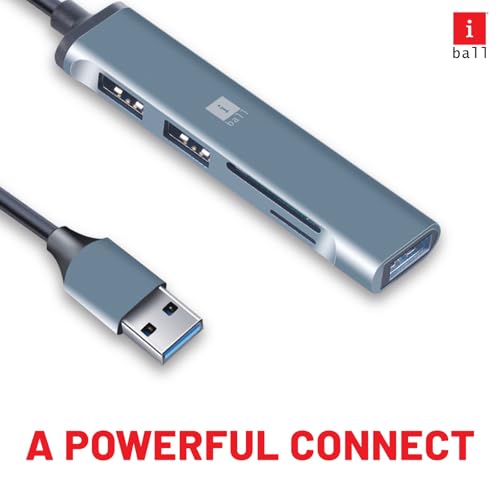 Image of Bridge 500 USB Hub + Card Reader Multifunctional Adapter, 5-in-1, 3-Port USB Hub (1-Port USB 3.0 + USB 2.0 x 3-Ports) + 2-Slots SD + TF Card Reader, Aluminium Case, Plug-N-Play, Widely Compatible